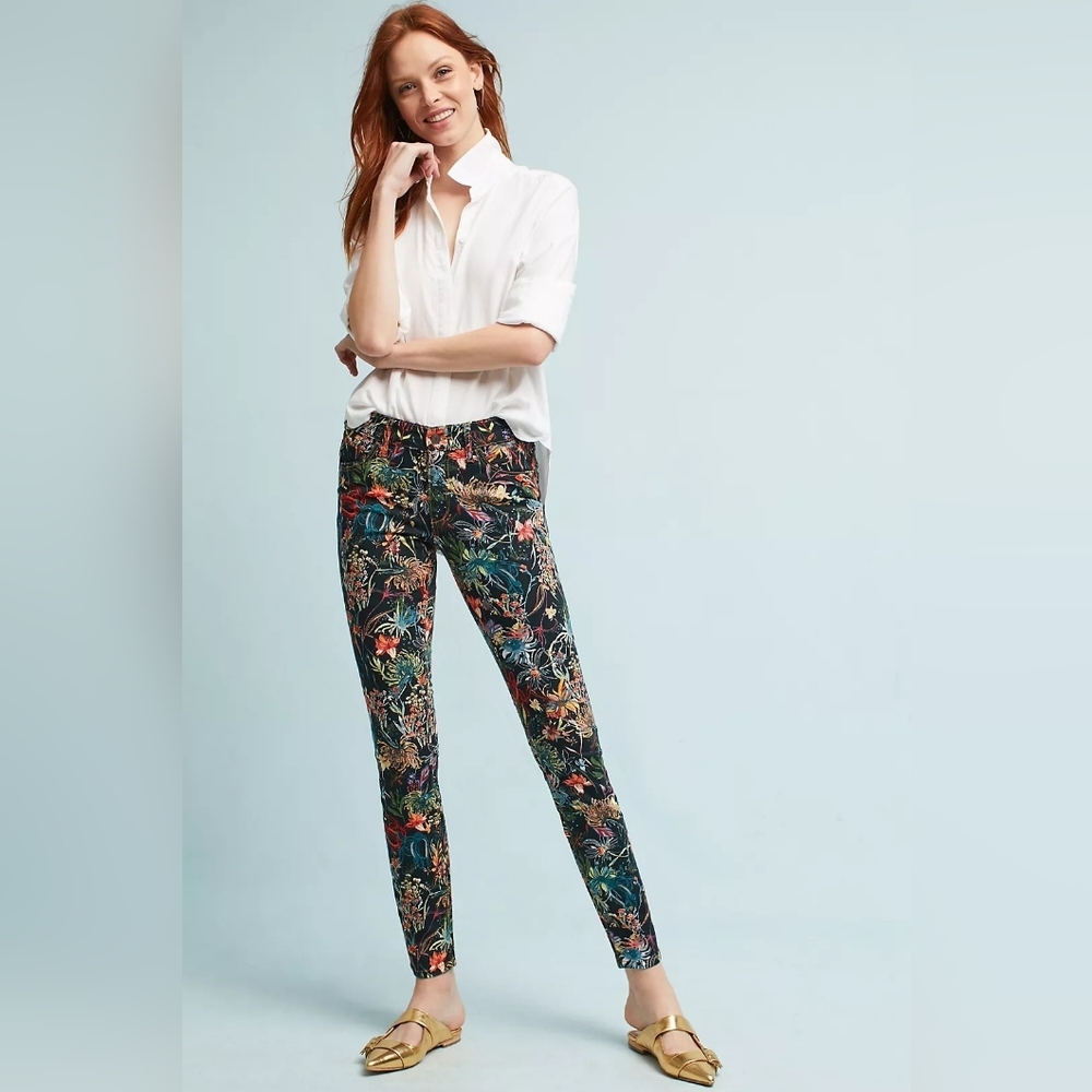 ANTHROPOLOGY Pilcro Floral Bohemian Preppy Mid-Rise Skinny Ankle Jeans Size 32